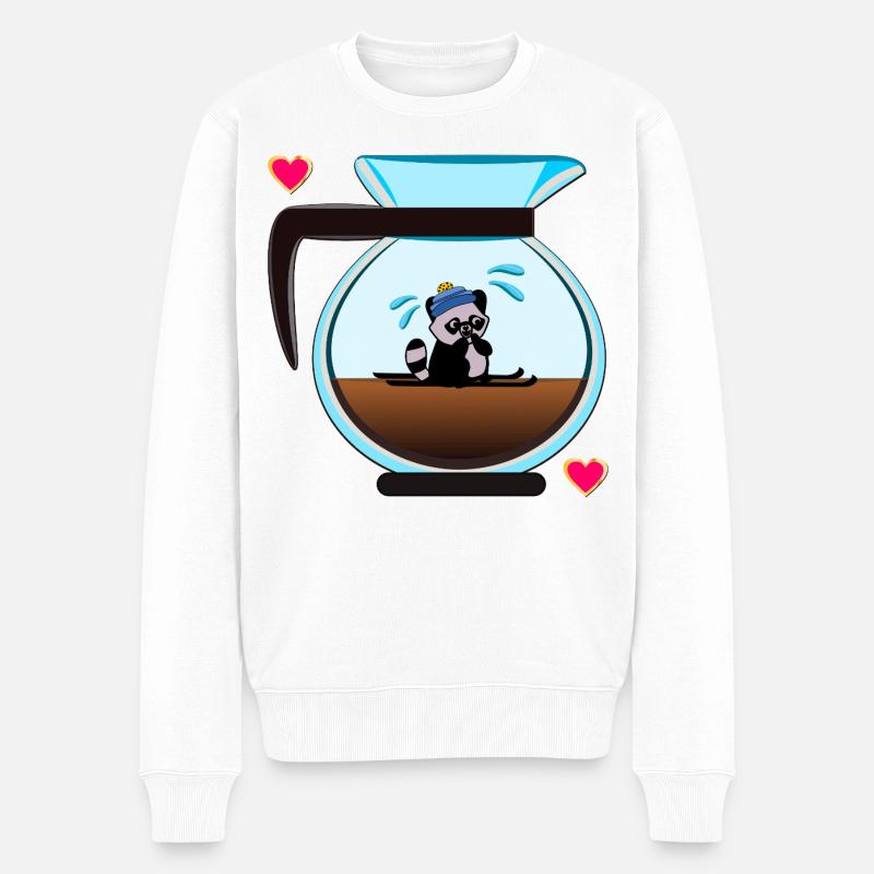 Waschbären Skifahrer Kaffee - Männer Premium Bio Pullover - Weiß