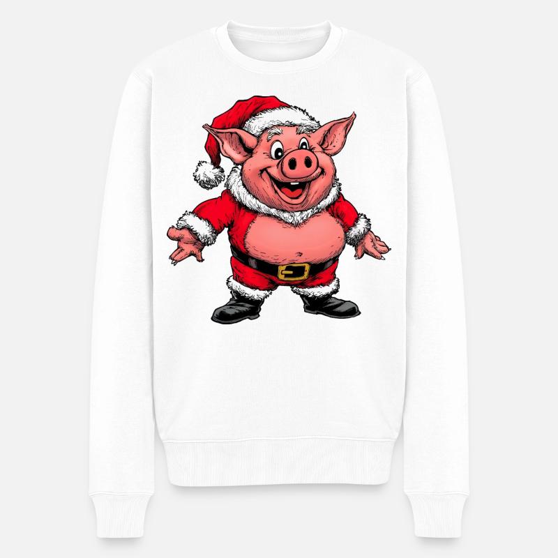 Schweinchen Weihnachtsmann - Männer Premium Bio Pullover - Weiß