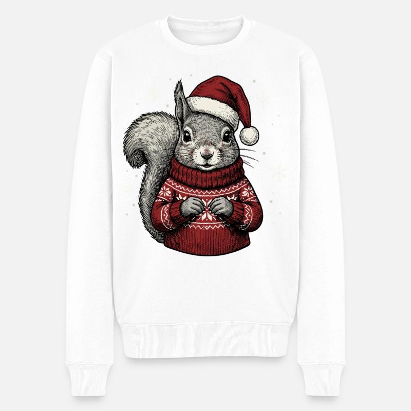 Eichhörnchen Weihnachten Nikolausmütze Pyjama - Männer Premium Bio Pullover - Weiß