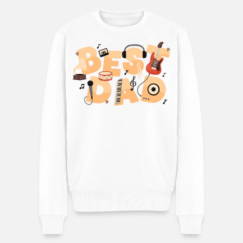Bester Papa Musikfan Retro Band / Best Dad - Männer Premium Bio Pullover - Weiß