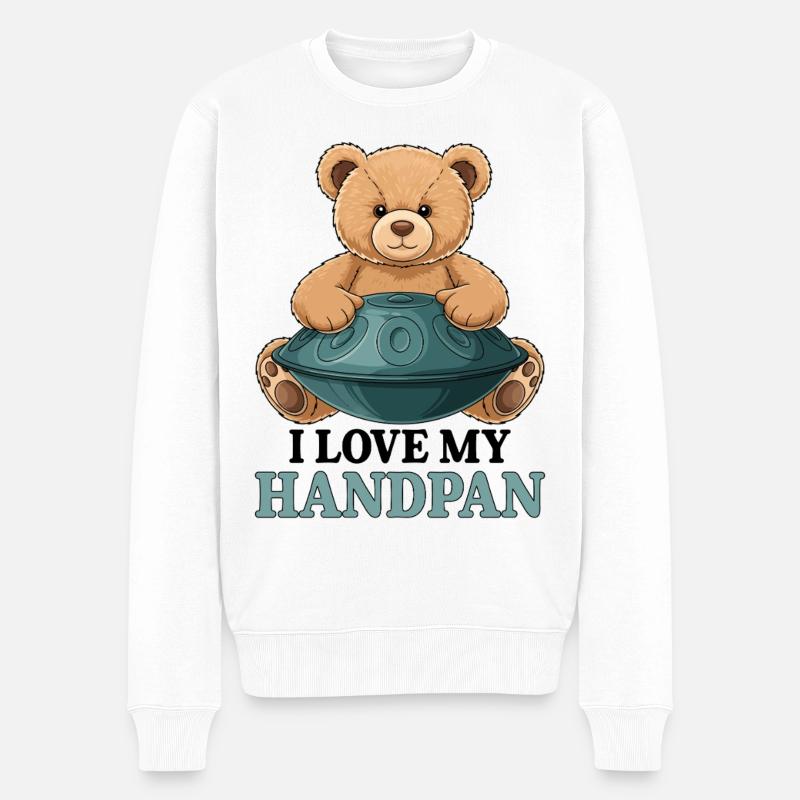 I Love My Handpan Teddy Bear - Männer Premium Bio Pullover - Weiß