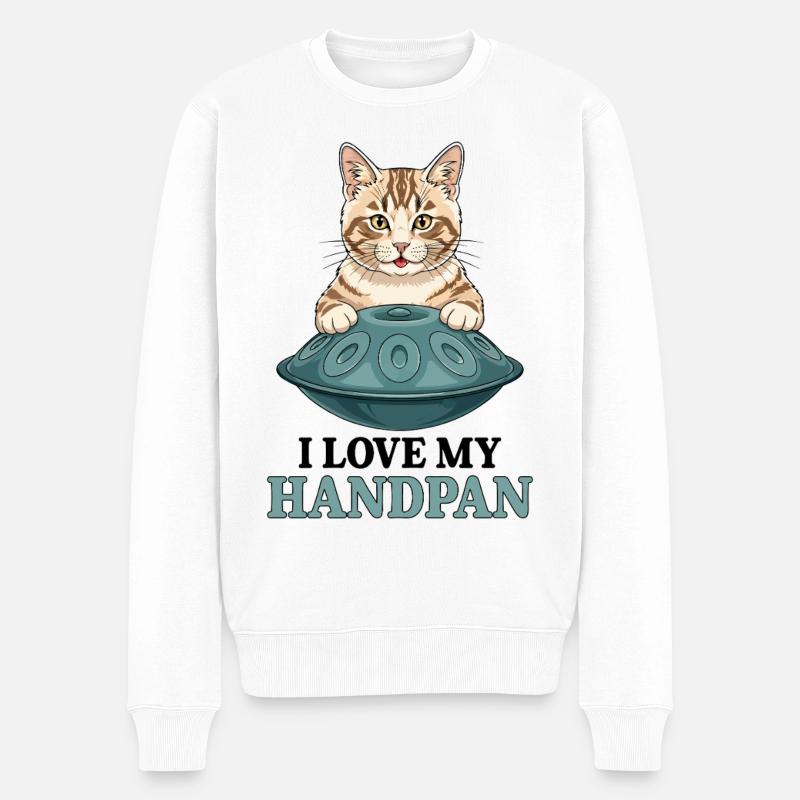 Handpan Cat - Männer Premium Bio Pullover - Weiß