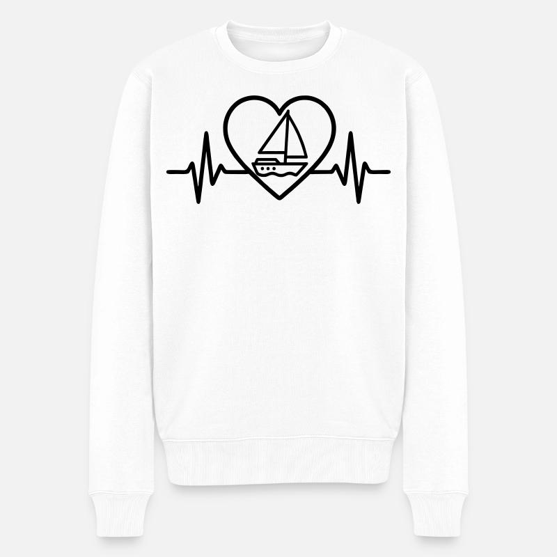 Herz Segeln – Leidenschaft Segelboot - Männer Premium Bio Pullover - Weiß