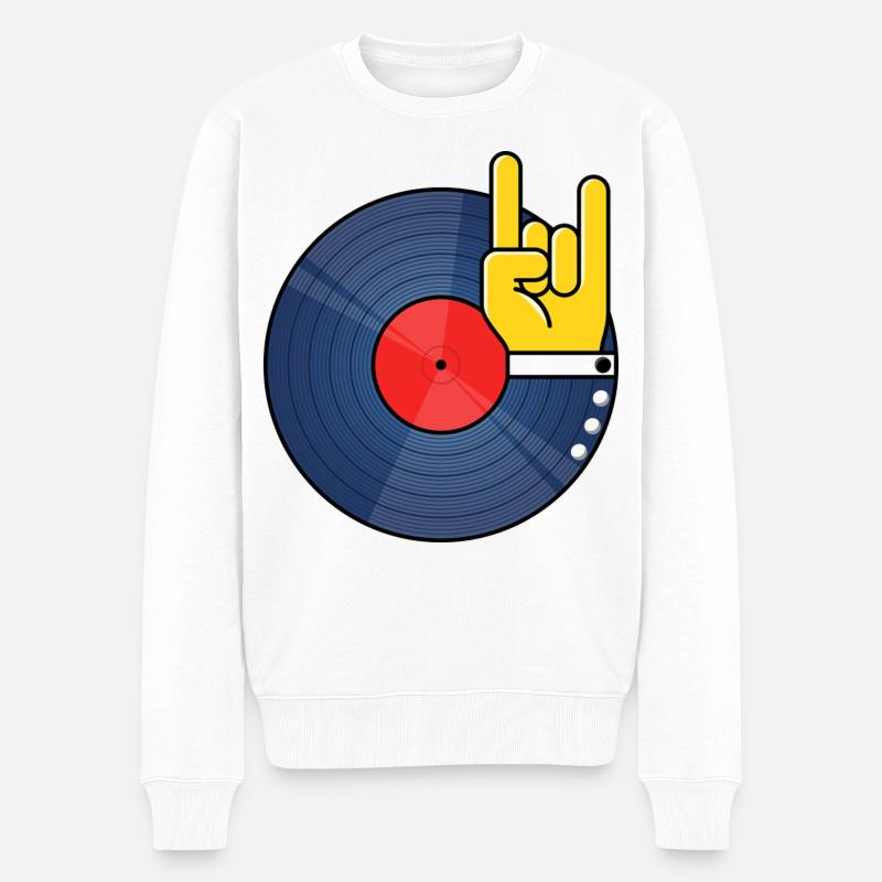 Vinylalbum mit Finger Horns Hand - Männer Premium Bio Pullover - Weiß