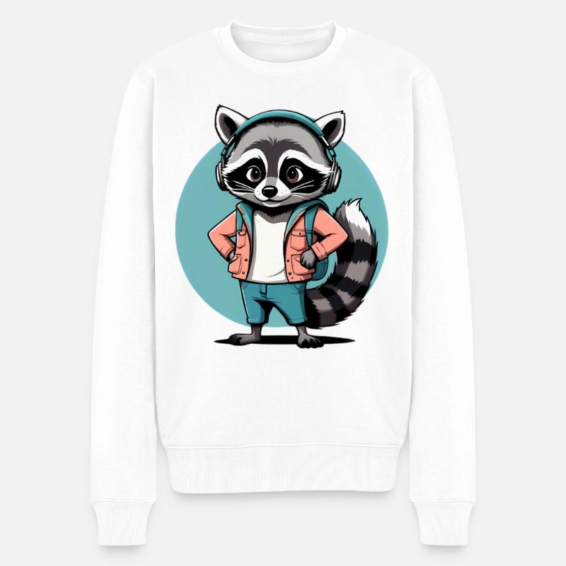 Waschbär DJ im Hoodie - Männer Premium Bio Pullover - Weiß