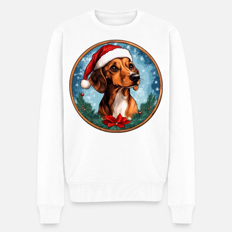 Dackel Weihnachtsmann - Männer Premium Bio Pullover - Weiß
