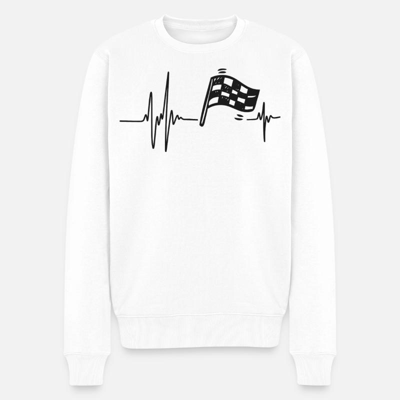 Motorsport | Herzschläger-Karo-Flagge - Männer Premium Bio Pullover - Weiß