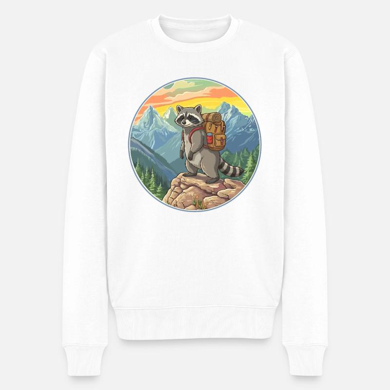 Niedlicher Waschbär Wandern Camping Bergabenteuer - Männer Premium Bio Pullover - Weiß