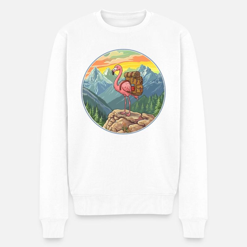 Süßes Flamingo-Wandern Camping Bergabenteuer - Männer Premium Bio Pullover - Weiß