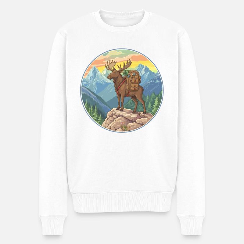 Randonnée de l’orignal mignon, camping en montagne - Pull Premium bio Homme - blanc