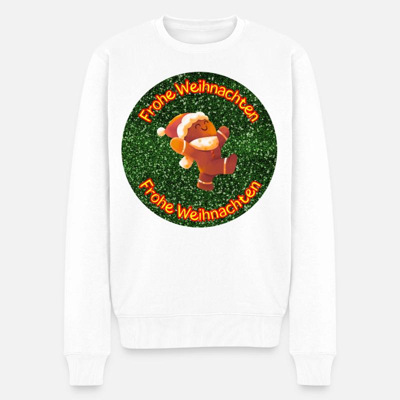 Lebkuchenmann wünscht Frohe Weihnachten  - Männer Premium Bio Pullover - Weiß