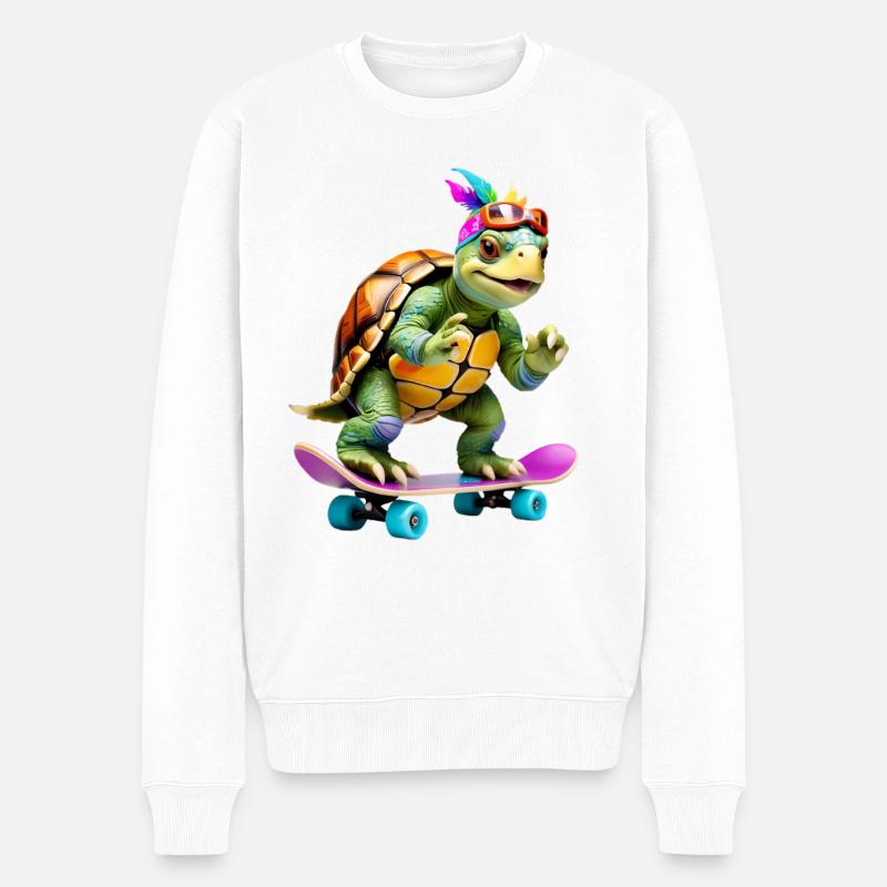 Skateboard-Schildkröte mit Farbfedern - Männer Premium Bio Pullover - Weiß