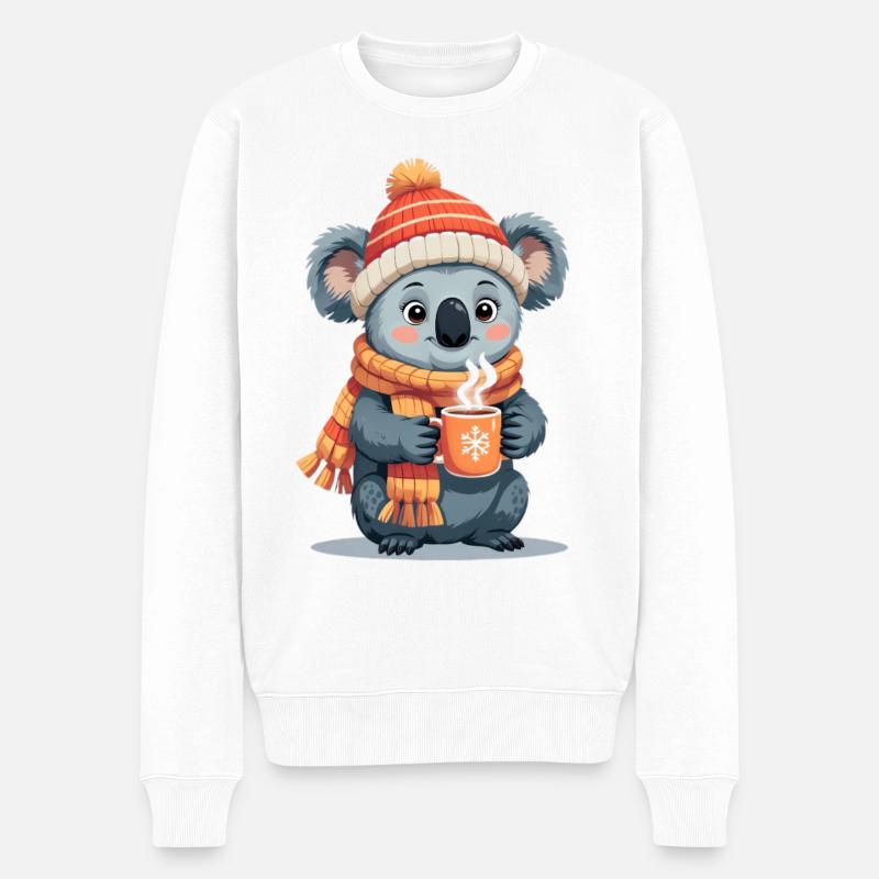 Winterkoala Kuscheltee Becher - Männer Premium Bio Pullover - Weiß