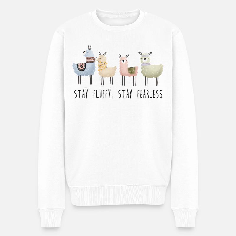 Stay Fluffy, Stay Fearless Alpaka - Männer Premium Bio Pullover - Weiß