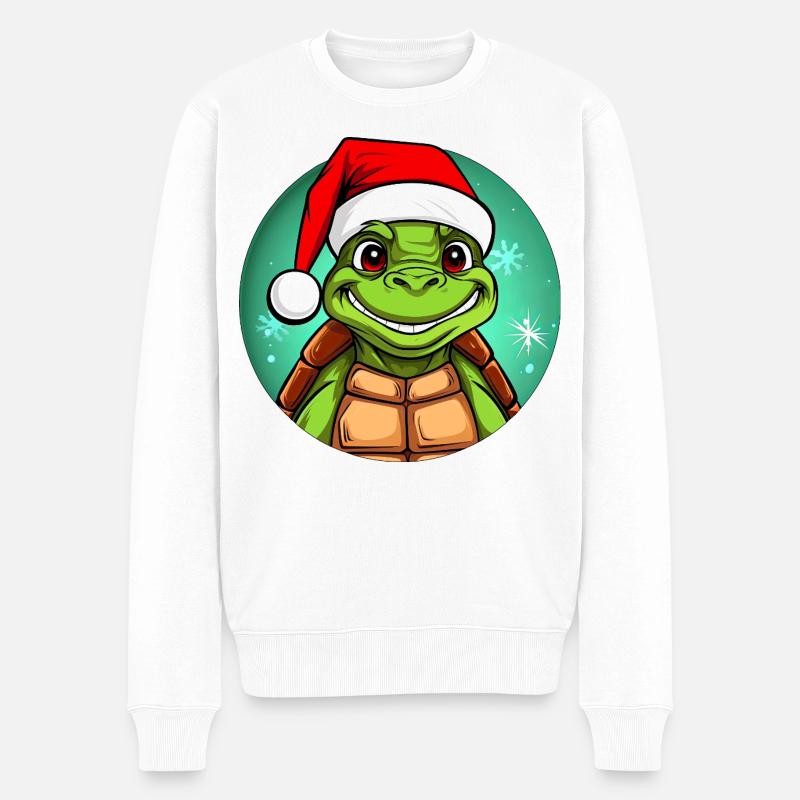 Weihnachtsmann Schildkröte - Männer Premium Bio Pullover - Weiß