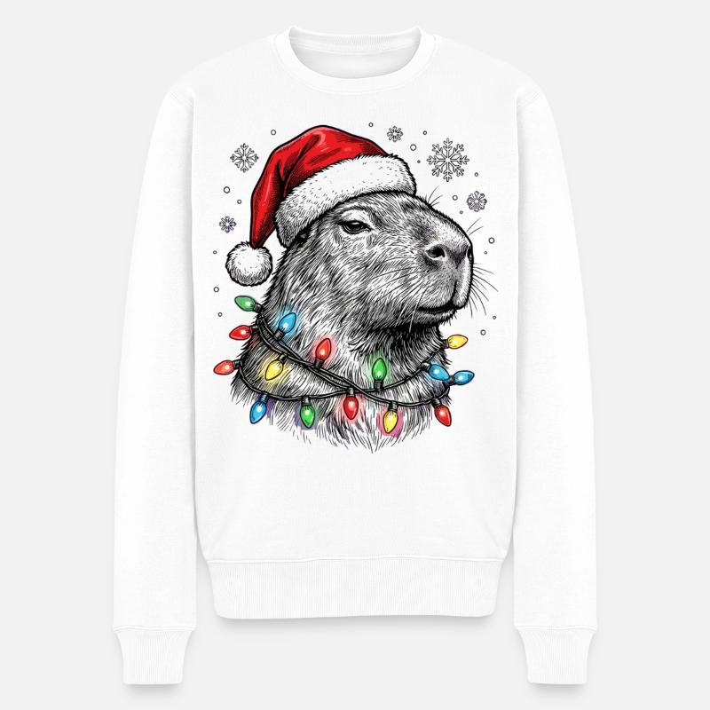 Süßes Capybara mit Weihnachtsmütze Christmas - Männer Premium Bio Pullover - Weiß