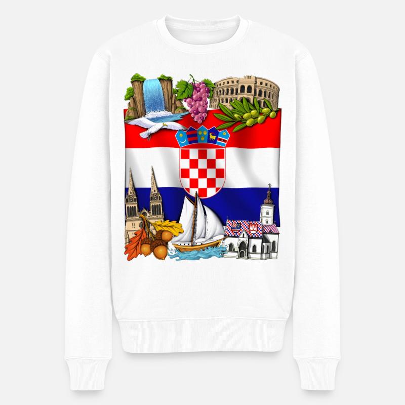 Kroatien - Männer Premium Bio Pullover - Weiß