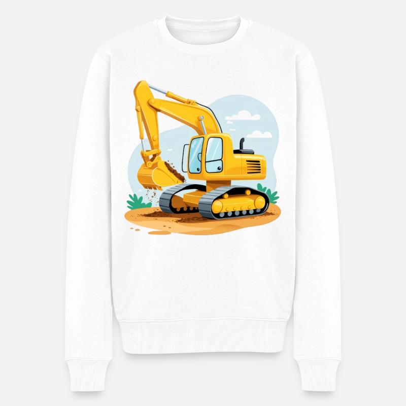 Kleiner Bagger auf Baustelle - Männer Premium Bio Pullover - Weiß