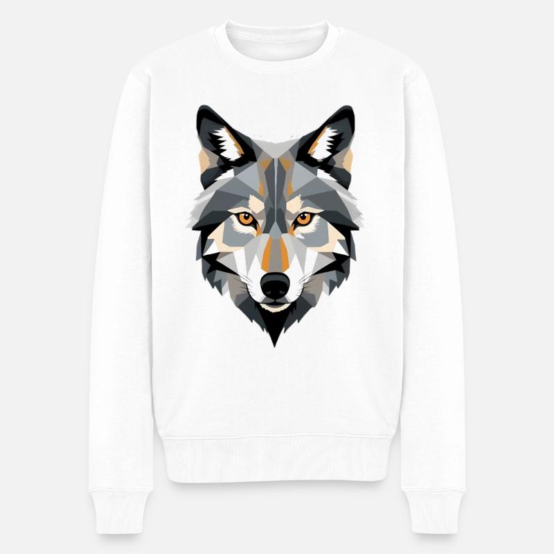 Geometrischer Wolfkopf - Männer Premium Bio Pullover - Weiß