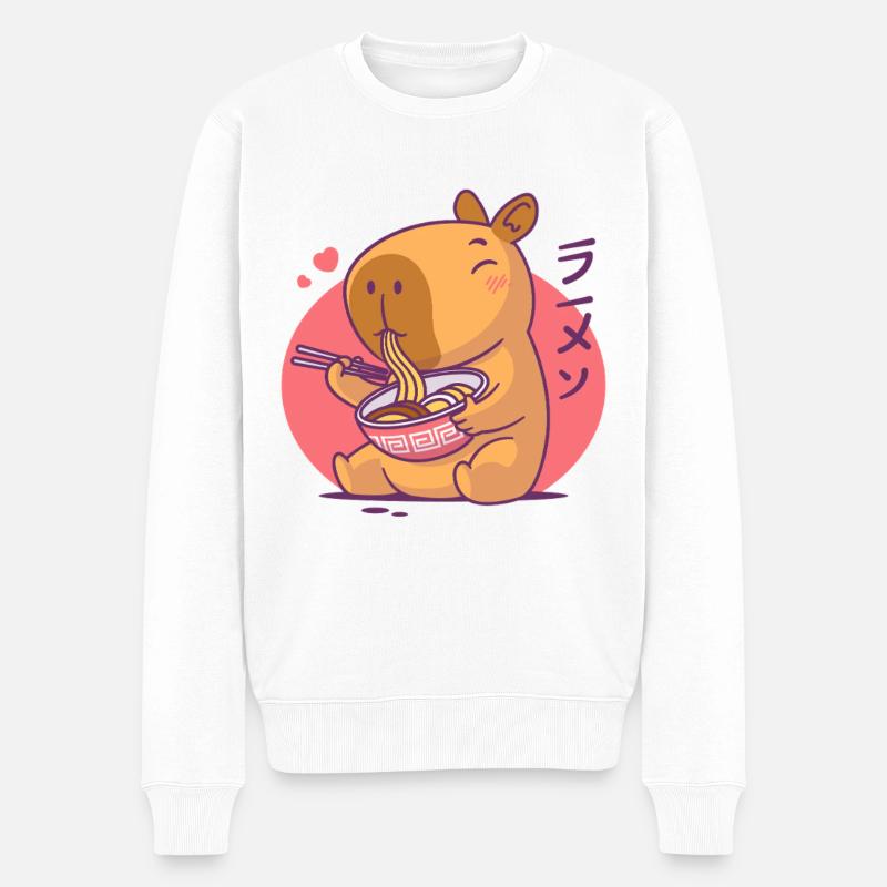 Capybara Ramen-Liebhaber - Männer Premium Bio Pullover - Weiß