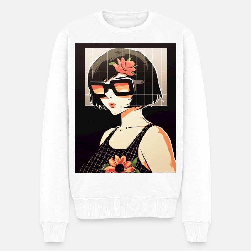 Retro Blüten-Sonnenbrillen Stil - Männer Premium Bio Pullover - Weiß