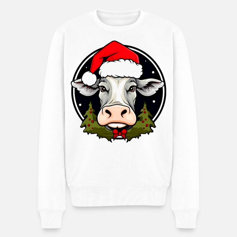 Kühe Weihnachten / Weihnachtsmann Kuh - Männer Premium Bio Pullover - Weiß