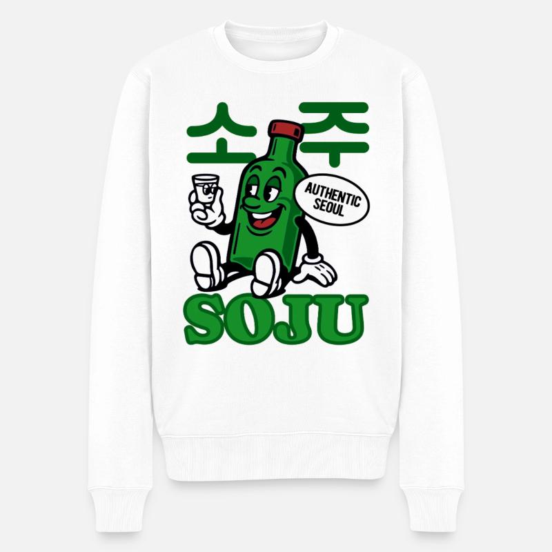Soju Cartoon Flasche | Koreanischer Schnaps - Männer Premium Bio Pullover - Weiß