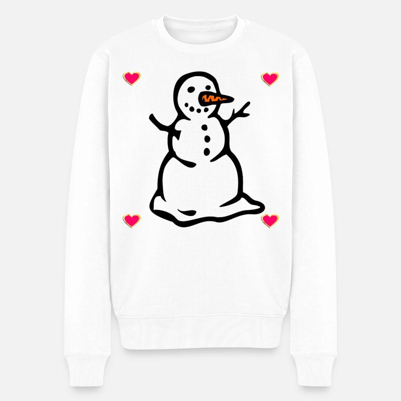 Schneemann Herz - Männer Premium Bio Pullover - Weiß