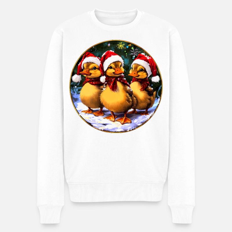 Weihnachtsmann Entchen - Männer Premium Bio Pullover - Weiß