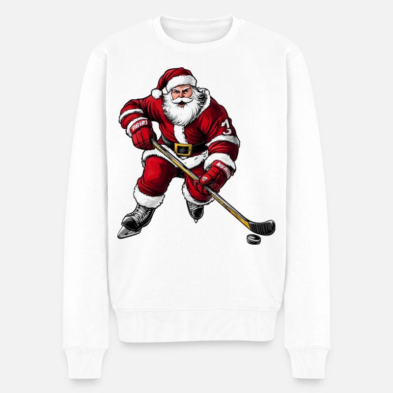 Eishockeyspieler Weihnachtsmann - Männer Premium Bio Pullover - Weiß
