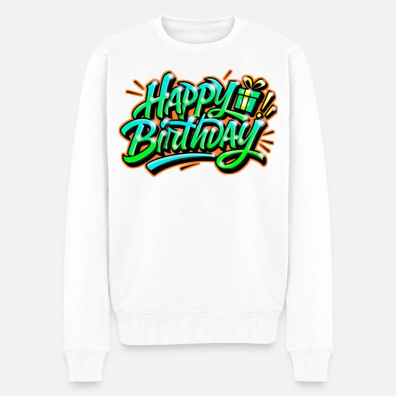 Graffiti HAPPY BIRTHDAY Prénom cadeau idéal - Pull Premium bio Homme - blanc