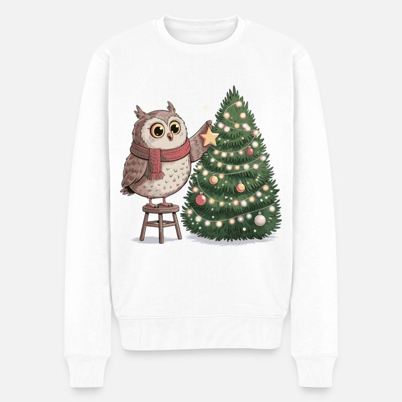 Eule schmückt Weihnachtsbaum - Männer Premium Bio Pullover - Weiß