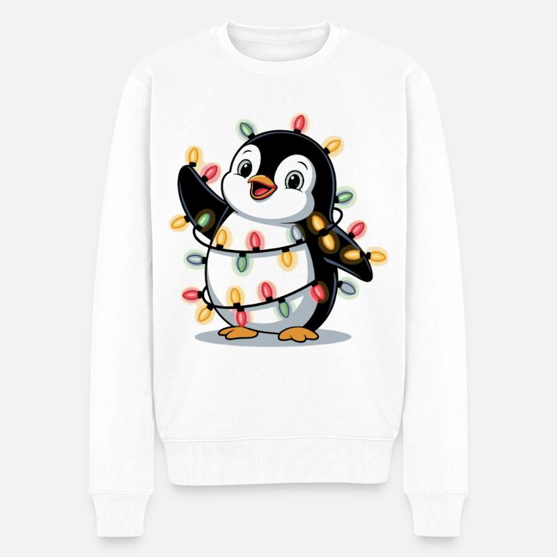 Pinguin mit Lichterkette - Männer Premium Bio Pullover - Weiß
