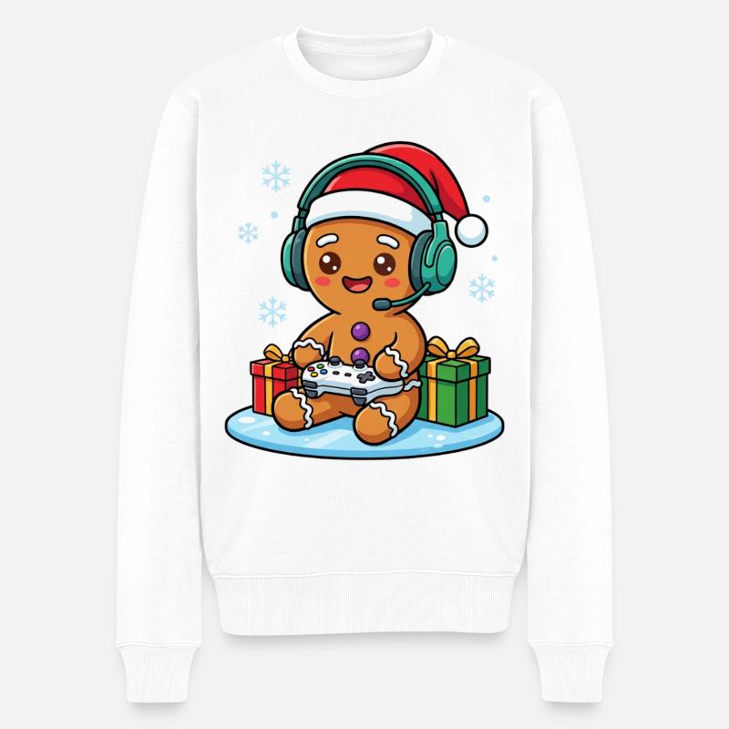 Spaßiges Lebkuchen-Weihnachtsspiel - Männer Premium Bio Pullover - Weiß