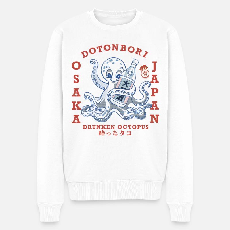 Drunken Oktopus mit Flasche - Männer Premium Bio Pullover - Weiß