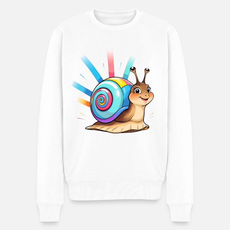 Regenbogen-Schnecke Farbexplosion - Männer Premium Bio Pullover - Weiß
