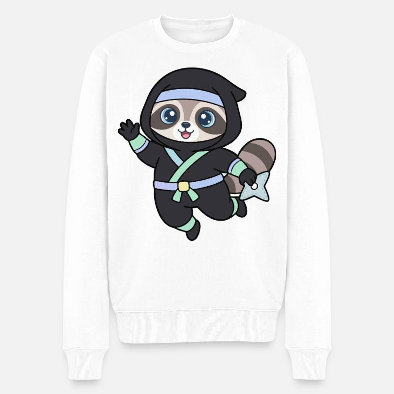 Raton laveur ninja en tenue de ninja - Pull Premium bio Homme - blanc