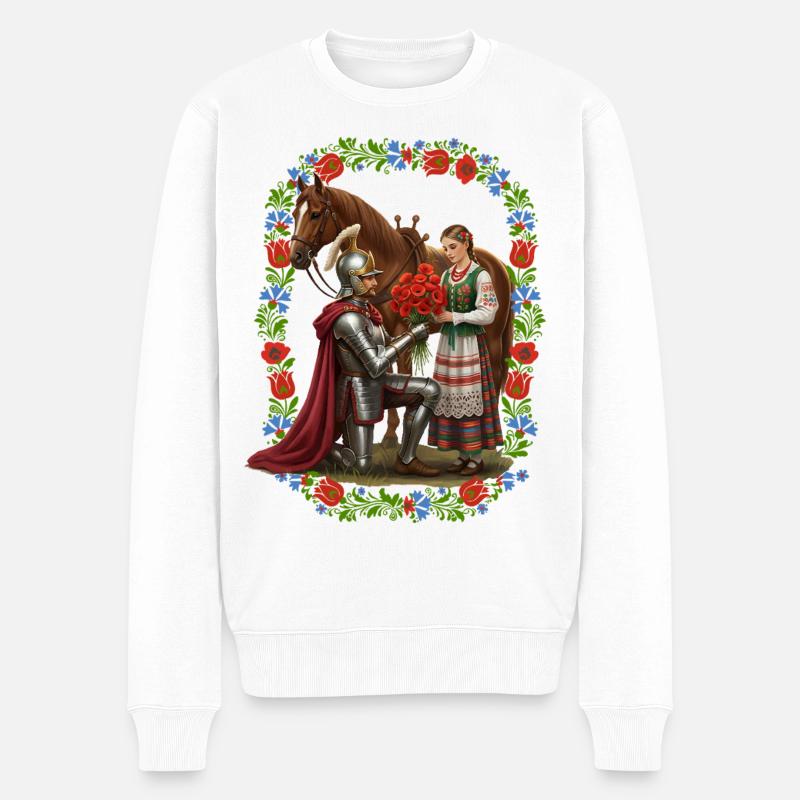 Polnische Ritter- und Volksjungfrau-Romanze - Männer Premium Bio Pullover - Weiß