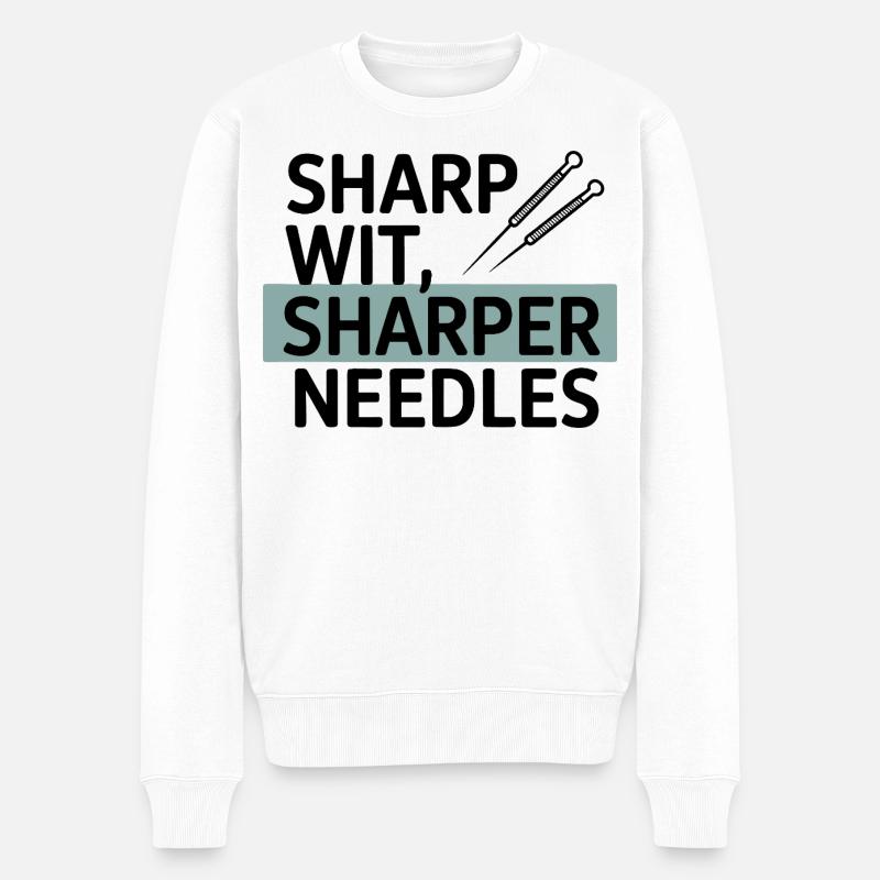 Sharp Wit, Sharper Needles Akupunkteur Beruf - Männer Premium Bio Pullover - Weiß