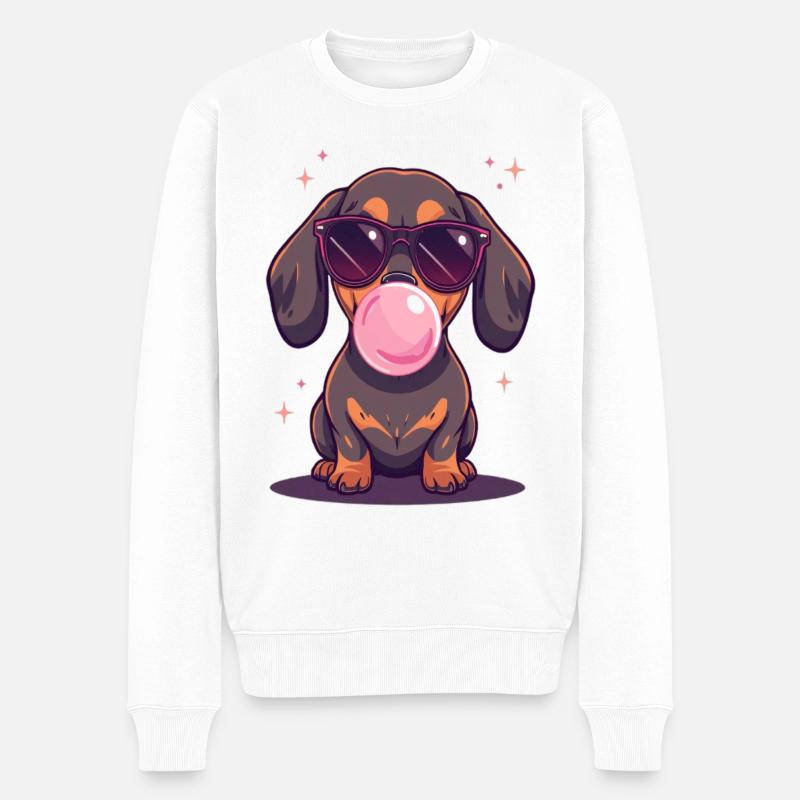 Dackel mit Sonnenbrille und Kaugummi - Männer Premium Bio Pullover - Weiß