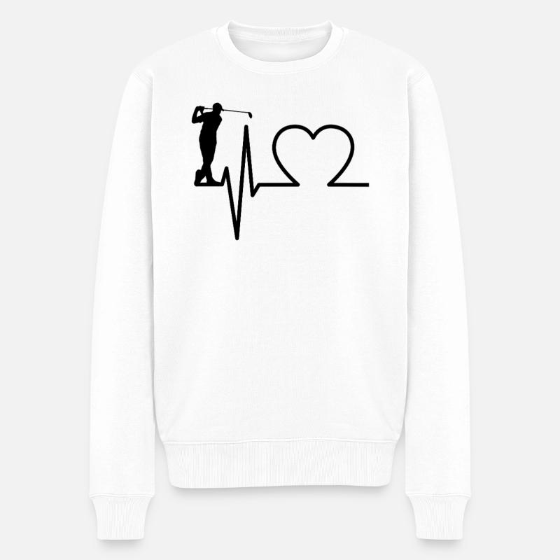 Golf EKG Herzschlag – Golfer Herzlinie - Männer Premium Bio Pullover - Weiß