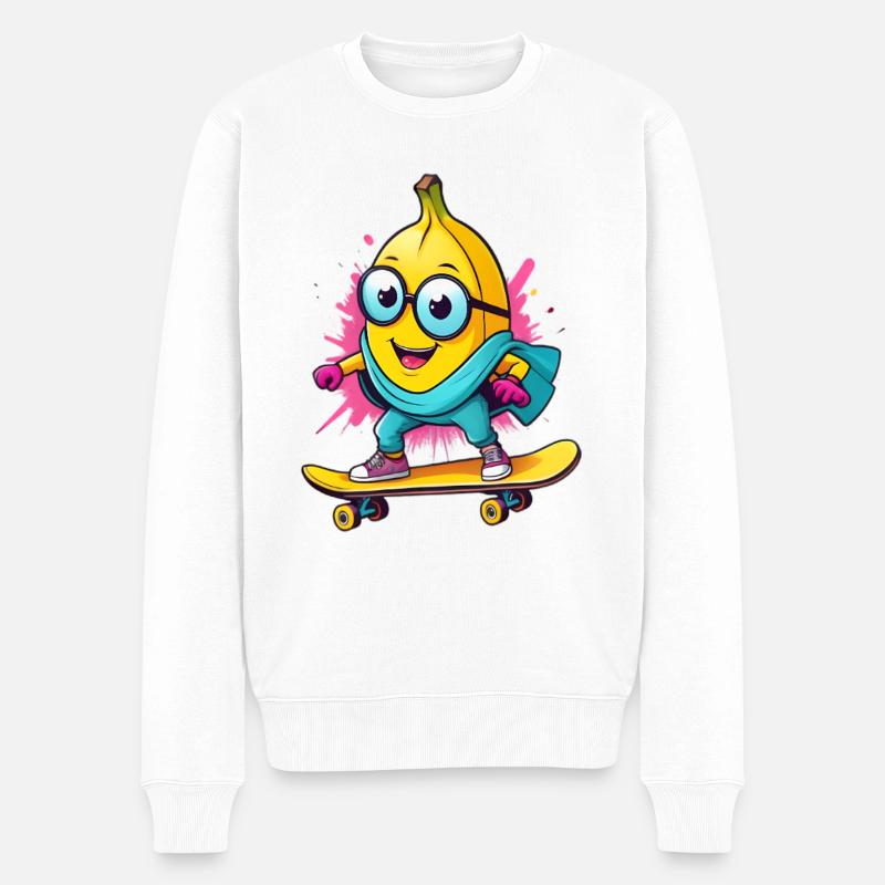 Bananen-Skater mit Brille - Männer Premium Bio Pullover - Weiß