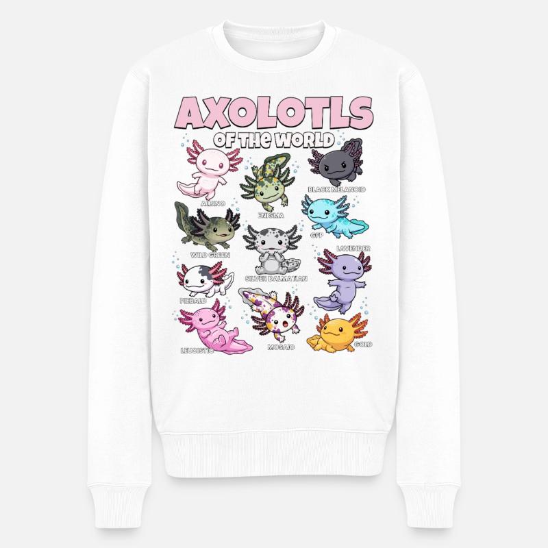 Axolotls der Welt Kawaii Bildungsgrafik - Männer Premium Bio Pullover - Weiß