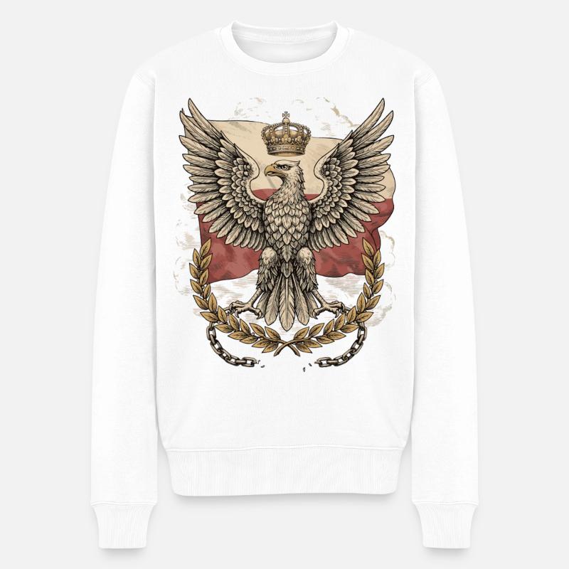 Emblem des gekrönten polnischen Adlers - Männer Premium Bio Pullover - Weiß