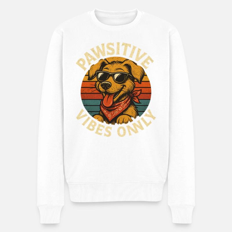Pawsitive Vibes Only Hund Retro - Männer Premium Bio Pullover - Weiß