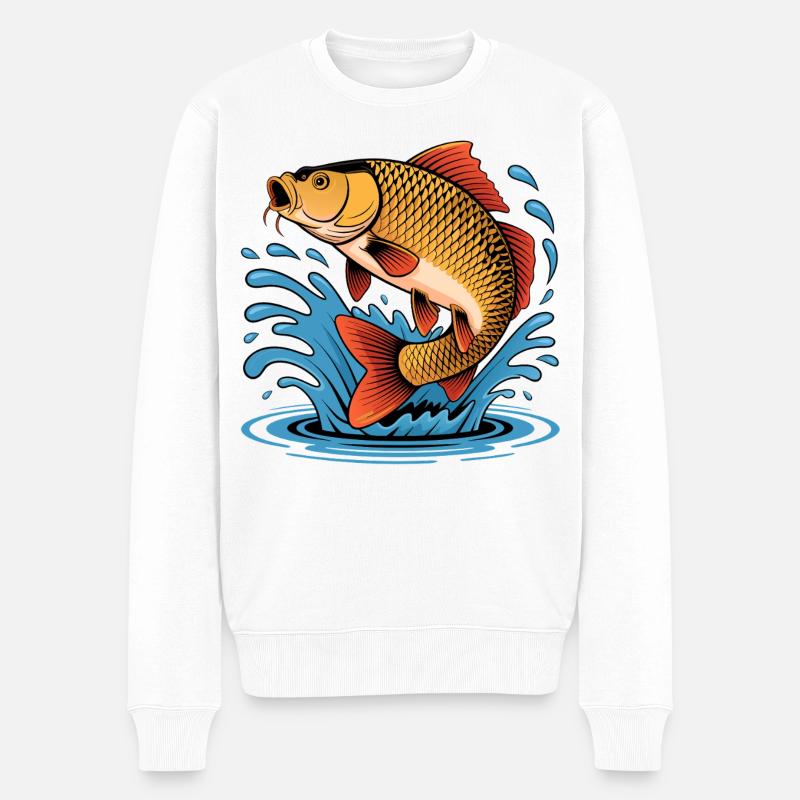 Springender Karpfen  - Männer Premium Bio Pullover - Weiß