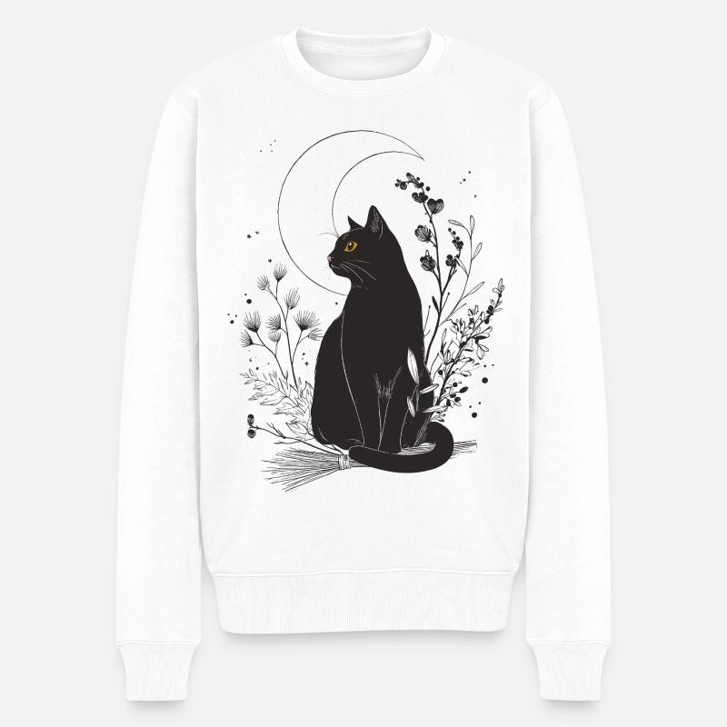 Schwarze Katze im Mondlicht - Männer Premium Bio Pullover - Weiß