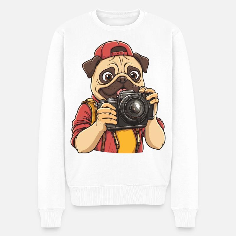 Lustiger cooler Mops-Fotograf mit Kamera - Männer Premium Bio Pullover - Weiß