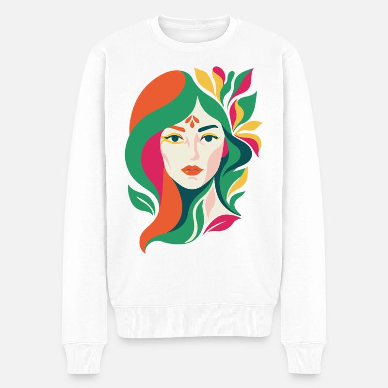 Lebendiges, abstraktes Blumenporträt einer Dame - Männer Premium Bio Pullover - Weiß