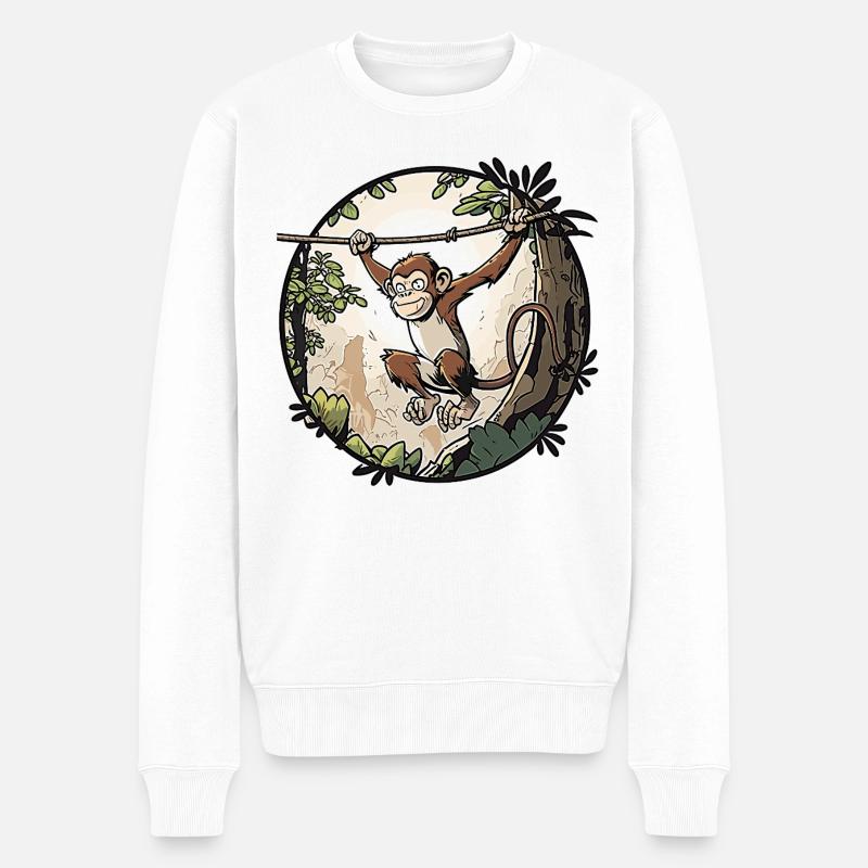 Dschungel-Affe am Seil - Männer Premium Bio Pullover - Weiß